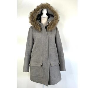 J. Crew Vail Parka Coat Gray Wool Faux Fur Trim Hood